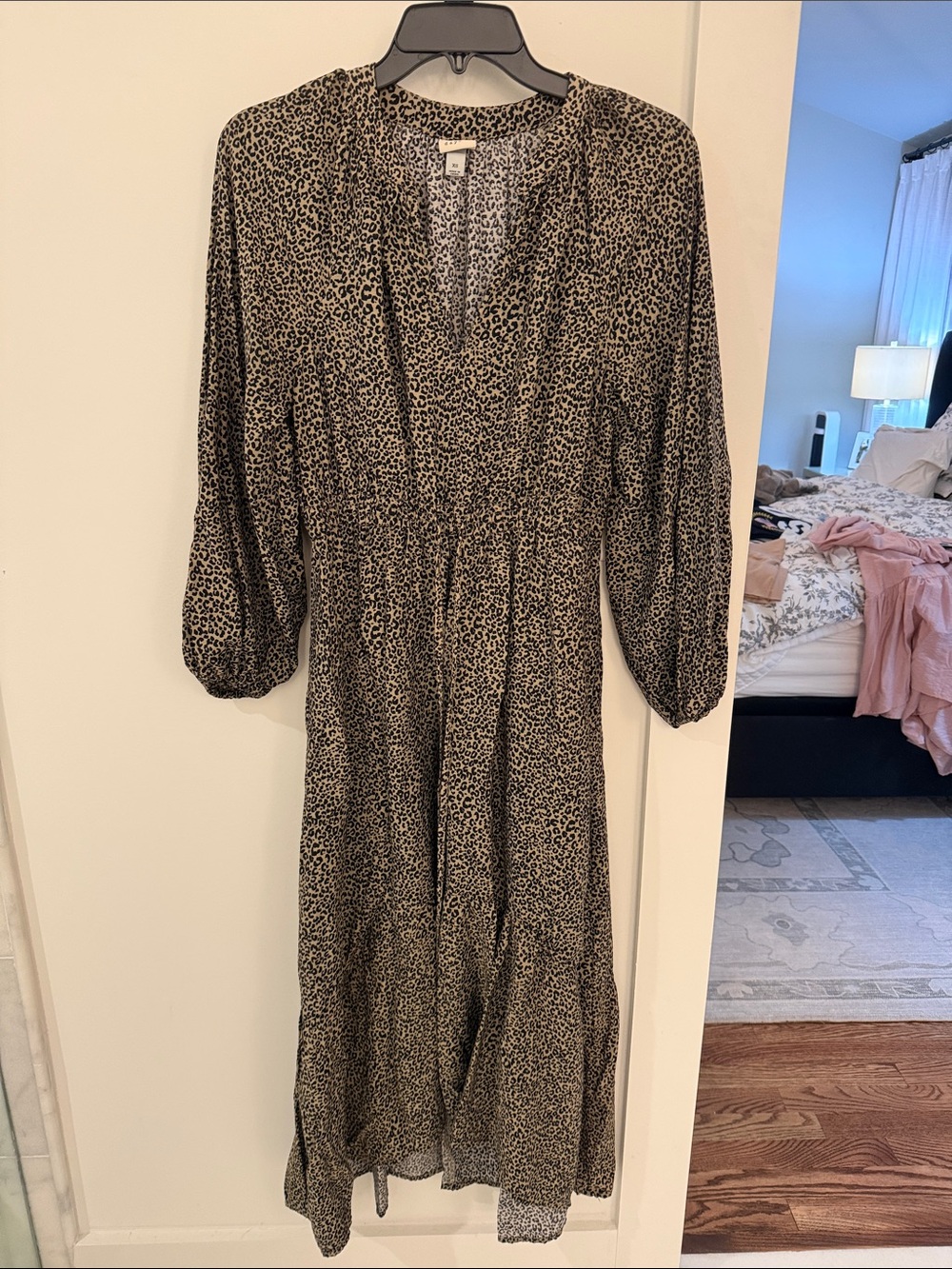 A New Day/Target Leopard Print Long Sleeve Midi Dress - Black & Cream